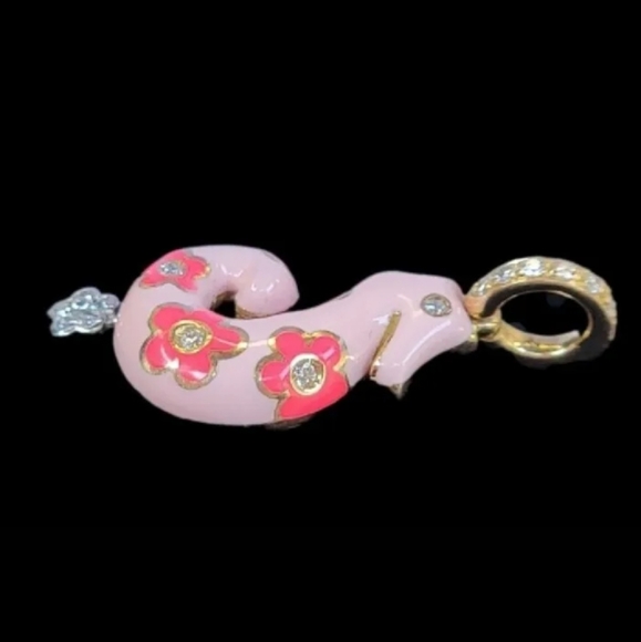 Aaron Basha 18k Gold Seahorse Diamond Enamel Pendant Charm-Estate Jewelry 7.4g - Picture 7 of 14